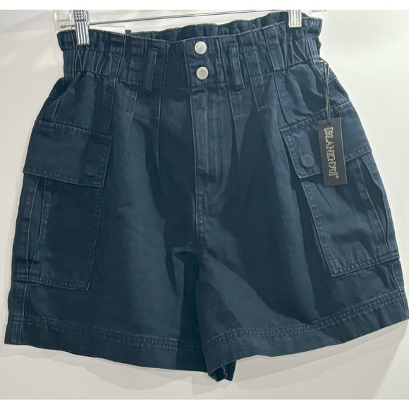 Blank NYC NWT Size S Paperbag Waist High Rise Denim Shorts in Navy Cargo Pockets - Picture 1 of 3
